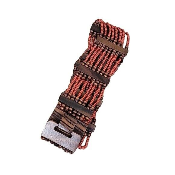 Monies Inspo Women\'s Wood Red Glass Beaded Hip Belt Stretchable OS main image 8